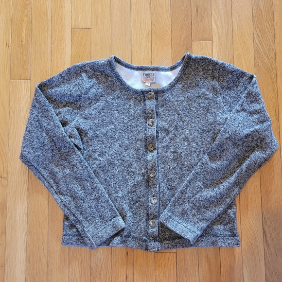 5/$20 Vintage 90s grey marled long sleeve cropped button sweater ribbed small - Picture 3 of 6